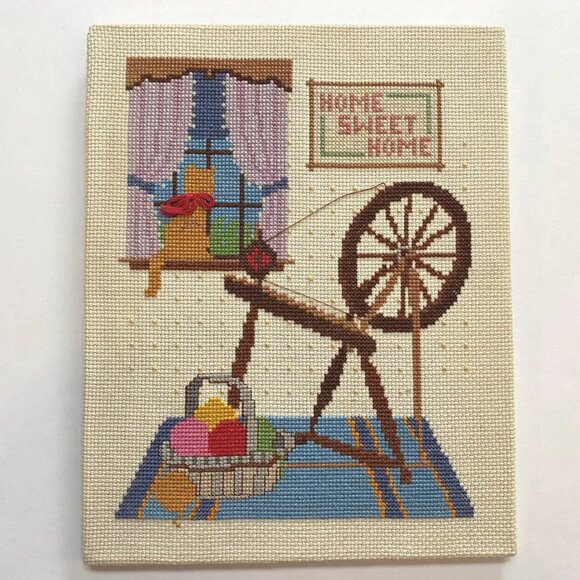 Loom Cross Stitch Embroidery Wall Hanging Handmade Hand Stitched Home Sweet Home - Picture 1 of 2